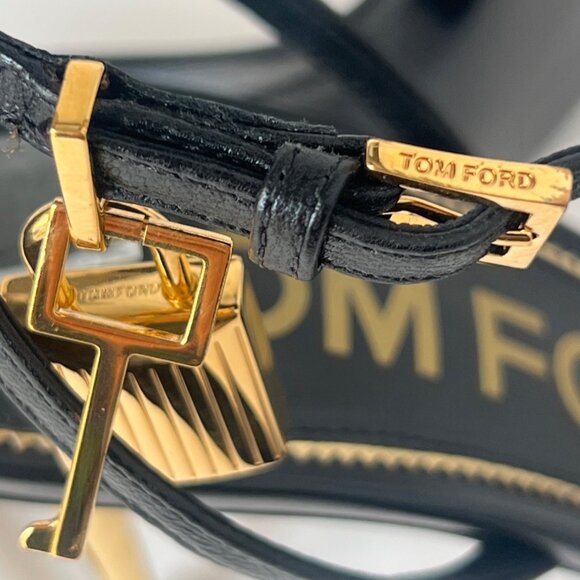 Tom Ford Padlock Naked Pointy Toe Black Leather Sandals Size 37.5 US7.5 - Picture 9 of 15